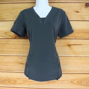 Dickies Scrubs V-Neck Womens Size S‎ Dark Gray Pockets SOFT Quality Feel Fabric
